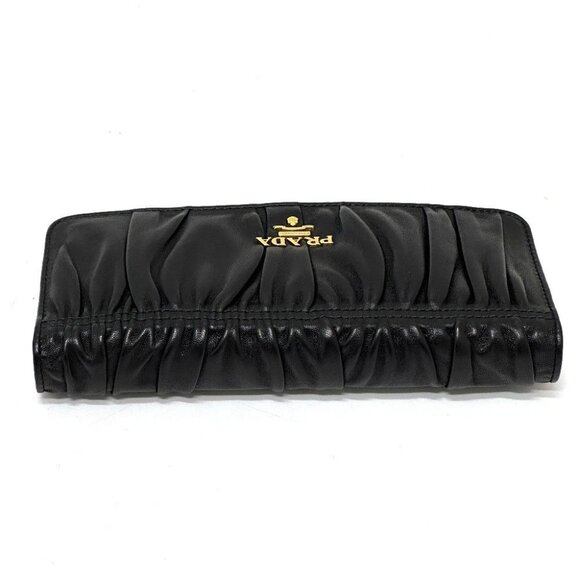 PRADA 1M1132 Logo Gather Two fold Long Wallet Leather Black - Picture 7 of 16